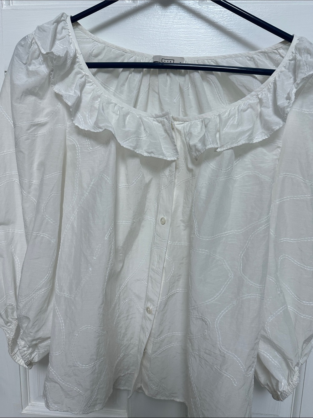 AYR White Ruffle-Neck Button Front Blouse